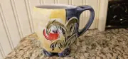 Signed POSEY Bacopoulos Terracotta Wheel Thrown majolica Glazes Footed Mug RARE