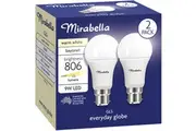 Mirabella Led Gls Bayonet Cap 9w 806lm Warm White Light Globe 2 Pack