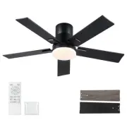42 Inch Ceiling Fans with Lights and Remote,Flush Mount Black Ceiling Fan wit...
