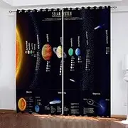 Blackout Curtains for Living Room Cartoon Planet 2 x W132cm x D213cm 2 Panels Energy Saving Thermal Insulated Bedroom Eyelet Curtains, Home Nursery Decoration Soundproof Curtains 3D