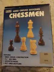 Hand Carved Wooden Chessmen, Weighted, 3¼" King, Weighted Bases, cir. 1985 NIB