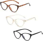 3 Pieces Blue Light Blocking Glasses, Clear Eye Glasses Fashion Cat Eye Blue Screen Glasses Computer Clear Lens Glasses Reading Glasses Blue Light Filter Glasses for Women Men Anti Glare Migraine