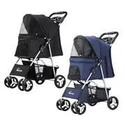 Foldable Pet Stroller 4 Wheels Dog Cat Travel Pram Carrier Cage Pushchair