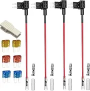 4-Pack 12V-24V Add-a-Circuit Micro2 Fuse Tap, Piggy Back Blade Holder With Wire Harness, 6pcs Micro 2 Fuses (5A 10A 15A) and Puller