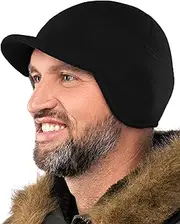 [2SBR 2SABERS] Fleece Winter Beanie with Visor - Men Women - Earflap Brim Skull Watch Cap Hat
