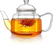 CNGLASS Glass Teapot with Removable Infuser,600ml Clear Glass Tea Kettle Stovetop Safe,Glass Teapot with Strainer for Blooming and Loose Leaf Tea