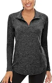 [Luranee] Womens UPF 50+ Long Sleeve 1/4 Zip Pullover Athletic Hiking Running Workout Tops