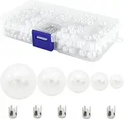 1670pcs White Pearl Beads with Rivet Studs, Pearl Setting Machine Accessories 5 Size no Holes Pearl Beads for DIY Crafts and Decoration