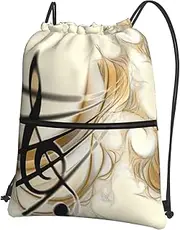 EdWal Music Note Print Drawstring Backpack Gym Bags Sports Bags With Zipper Pocket For Travel Beach, Black, One Size