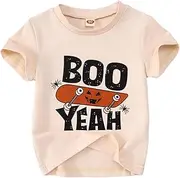[Ritatte] Toddler Boo Yeah Halloween T-Shirt Baby Boys Girls Funny Skateboard Pumpkin Graphic Shirt Short Sleeve Tee Top