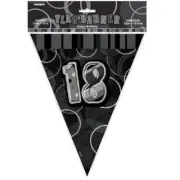 Glitz Black And Silver 18th Birthday Bunting Flag Banner 3.6M (12') Party Supply