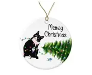 Tuxedo Cat Christmas Ornament - Funny Cats Ornaments - Printed on Both Sides