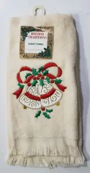 Holiday Traditions Vintage CHRISTMAS Fingertip Towel Aplique Embroried Bell NWT
