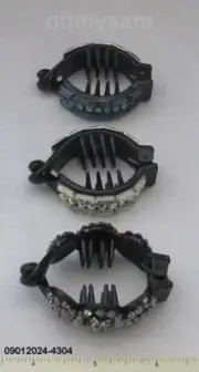 3 NEW BLACK PLASTIC PONYTAIL HOLDER / CLIP / COMB /MULTI STONE DES 1 3/8 x 1 3/4