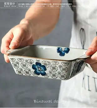 日式釉下彩長方形陶瓷和風餐具烤箱芝士烘焙焗飯碗家用盤子菜盤