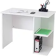 White Melamine Computer Study Desk/PC Workstation Perfect for Kids and Adults Use, Home Office, Bedroom, Scratch Resistant Simple Elegant Style with 2 Large Storage Shelves by Home Office Furniture