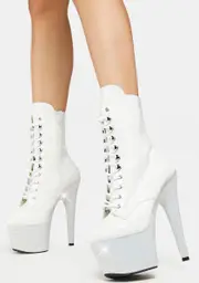 [Pleaser] White Bejeweled-1020-7 Platform Heels