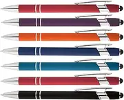 Rainbow Rubberized Soft Touch Ballpoint Pen with Stylus Tip a stylish, premium metal pen, black ink, medium point. Box of 7 (ASSORTMENT)