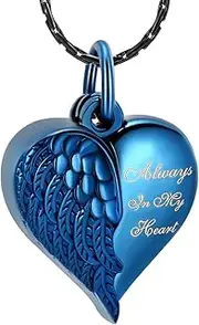 BIAIHQIE Always in My Heart Customized Cremation Pendant Necklace with Heart Small Urns for Human/Pet Ashes Openable Pendants Jewelry-Blue