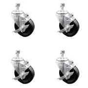 4 Inch SS Phenolic Wheel Swivel 3/8 Inch Threaded Stem Caster Set Brake SCC