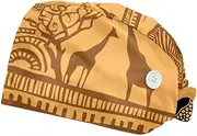 [WOSHJIUK] Working Hat 2 Pack Scrub Caps for Women,Ethnic Animal African Women,Tie Back Cap Adjustable Scrub Hat