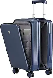 [Hanke] 20 Inch Carry On Luggage Lightweight PC Hard Shell Suitcases with Wheels Upright Front Opening Luggage Travel Suitcase Women Men(Dark Blue)