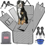 Dog Car Seat Cover for Back Seat, Waterproof Dog Car Hammock with Mesh Window and Storage Pockets, 600D Heavy Duty Scratchproof Nonslip Pet Backseat Cover Protector for Cars, Trucks, SUV