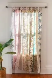 1Pc Indian Sari Patchwork Curtain Drape Window Decor White Silk Sari Curtain