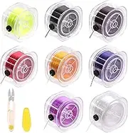 Swpeet 8 Rolls 0.8mm 100 Yards Elastic Cord Kit with Organizing Case and Scissors, 8 Colors Elastic String Flat Stretchy Bracelet String for Jewelry Bracelets Necklace Making and Beading