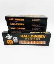 Vintage Battery Operated Halloween Jack O Lantern String Lights, set of 6 NIB