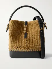 [SAINT LAURENT] SAINT LAURENT - Le 37 Bucket Leather-trimmed Raffia Shoulder Bag - Light brown - One size One size Brown