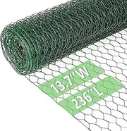 Chicken Wire 13.7 in x 236 in Poultry Wire Netting Hexagonal Galvanized Mesh Garden Fence Barrier for Pet Rabbit Chicken Fencing (PVC-Coated)