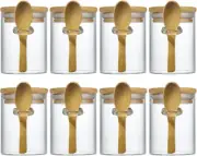7.6 oz Airtight Mini Glass Jars with Bamboo Lids and Bamboo Spoons, Spice Jars 8