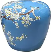 Ceramic Drum Table Decorative Garden stools, Decorative Ceramic Garden Stool, Glazed Hand-Painted Flower and Bird Shoe Changing Stool Drum Stool, Suitable for Outdoor Garden, Living Room, Terrace(Blu