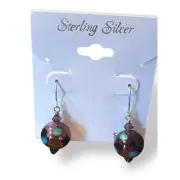 Millefiori Sterling earrings Artesian Glass Amethyst Polka Dot Spheres