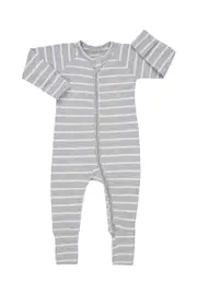 [Bonds] Bonds Toddler Ribbed Zip Wondersuit in New Grey Marle/White Size: 24-36 Months 24-36 Months New Grey Marle/White