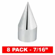 8 Pack Chrome Spike Hex Nut Bolt Press On Covers Car & Truck Motorcycle - 7/16"