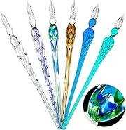 6 Pieces Handmade Glass Dip, Crystal Glass Signature Calligraphy Vintage Dip Ink Pen Borosilicate Present Pen for Writing Drawing Decoration (Bright Color)