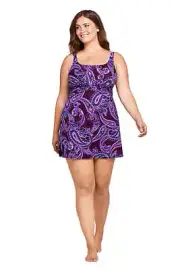 Miraclesuit EGGPLANT PAISLEY PRINT Tummy Control 1-Piece Swim Dress, US 8