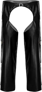 Lejafay Mens Leather Pants Western Cowboy Costume Open Crotch Trousers Halloween Rodeo Dress Up