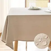 AUSSPVOCT Textured Linen Tablecloth Rectangle 52x70 Waterproof Spill-Proof Wipeable Table Cloth Wrinkle Free Linen Dining Table Cover for Birthday Farmhouse Spring Tablecloths Up to 36‘'X54''