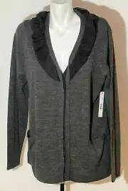 Tahari Women Top Shirt Grey Top Black Chiffon Ruffles 1X Plus Wool Blend New NWT