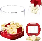 Garlic Slicer, Press Garlic Cutter, Super Thin Garlic Slicer, Fast Slicer, Rust Proof, Dishwasher Safe, Easy Clean to Disassemble (Red)