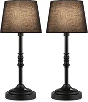 GGOYING Set of 2 Cordless LED Table Lamp, Rechargeable Battery Desk Lamp, Dimmer with 4-Level Brightness, Portable Black Fabric Shade Bedside Night Light for Bedroom, Patio, Dining (Black)
