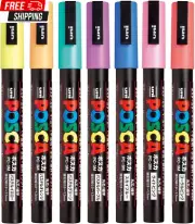 Uni Posca Paint Marker Pen, Fine Point, Set of 7 Natural Color (PC-3M 7C),Origin