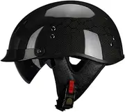 Half Helmets Motorcycle Carbon Fiber Half Helmet for Men & Women with Drop Down Sun Visor DOT Approved - Adult Unisex for Scooter ATV Chopper Skateboard 55~63cm