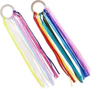 HOOTNEE 2Pcs Rainbow Hand Kite Dancing Ribbon Sensory Streamers with Wooden Ring for Educational Tool for Dance Gymnastics and Physical Training Activities