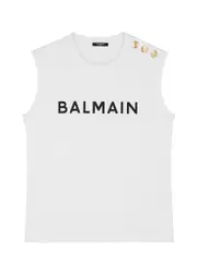 Balmain Logo-print Cotton Tank - White And Black - S S