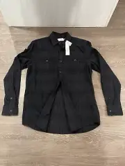 Topman Navy Blue Gothic Check Plaid Button-Up Sport Shirt Flannel Men’s