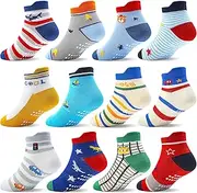 [ELUTONG] Toddler Socks with Grips Anti Slip Ankle Socks 12 Pairs for 1-7 Years Boys Girls Kids Infant Baby